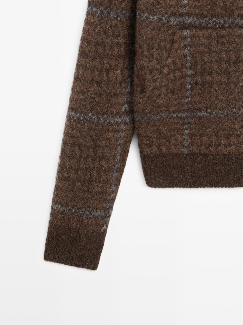 Massimo Dutti Вязаный жакет из шерсти альпаки в клетку, коричневый