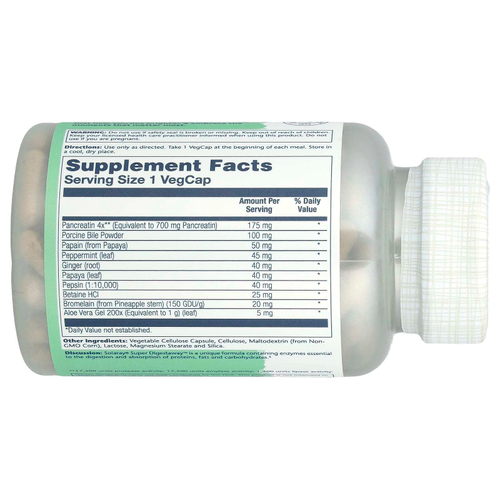 Solaray, Смесь ферментов Super Digestaway для поддержки пищеварения, 180 растительных капсул