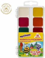 Краски акварельные ЮНЛАНДИЯ "ВЕСЁЛЫЙ ШМЕЛЬ", медовые, 10 цветов, КЛАССИЧЕСКИЕ, пластик, 191323