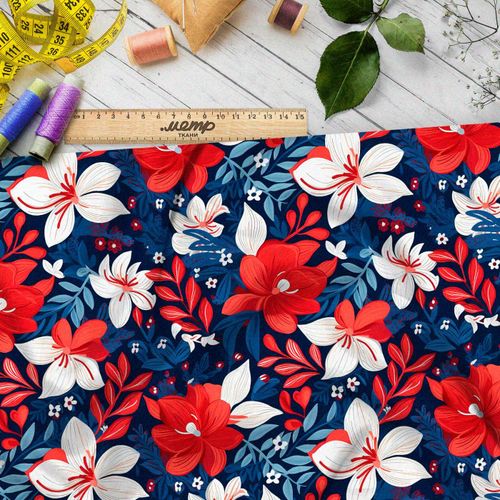 Ткань премиум сатин цветочный триколор