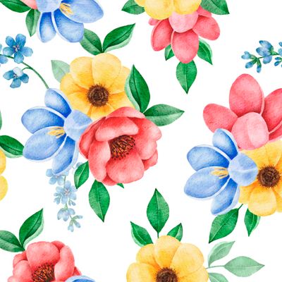 разноцветные яркие акварельные цветы на белом