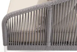 "Канны" диван 3-местный плетеный из роупа, каркас алюминий белый муар, роуп светло-серый круглый, ткань бежевая 15052