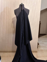 Плательно-костюмная смесовая фланель (Marzotto, 37%шерсть/25%пэ/25%вискоза/12%полиамид/1%эластан, Темно-синий фон/вертикальная белая полоска, 142, 232 гр/м2)