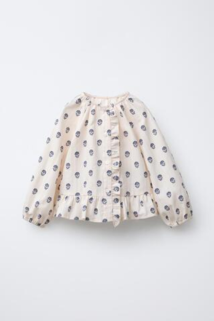 ZARA БЛУЗА С ЦВЕТОЧНЫМ ПРИНТОМ, ЭКРЮ