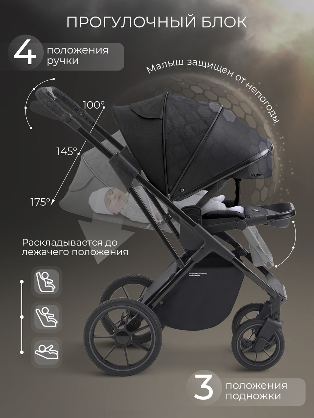 Детская коляска Sweet Baby Massimo SBL 2 в 1 Black