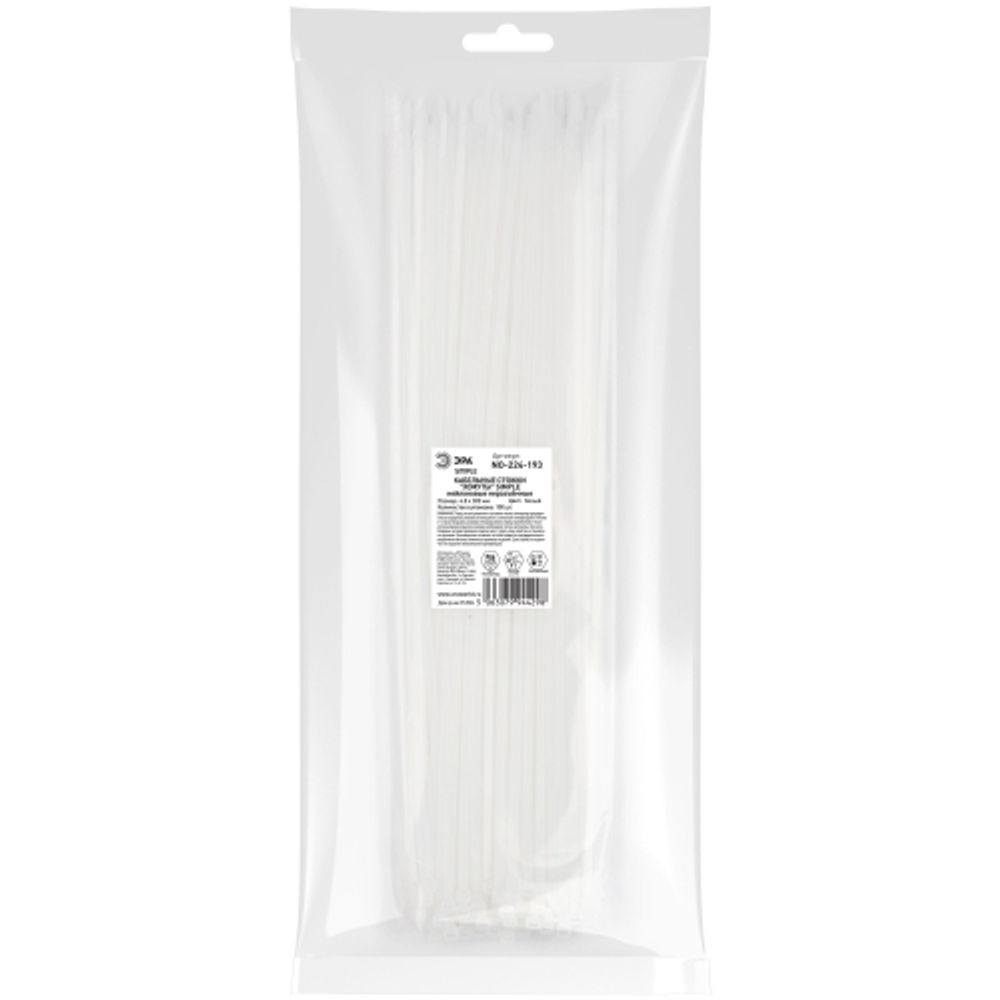 Кабельная стяжка ЭРА NO-224-193 (хомут) нейлоновая 4.8 х 300 мм белая (100 шт/уп) Simple