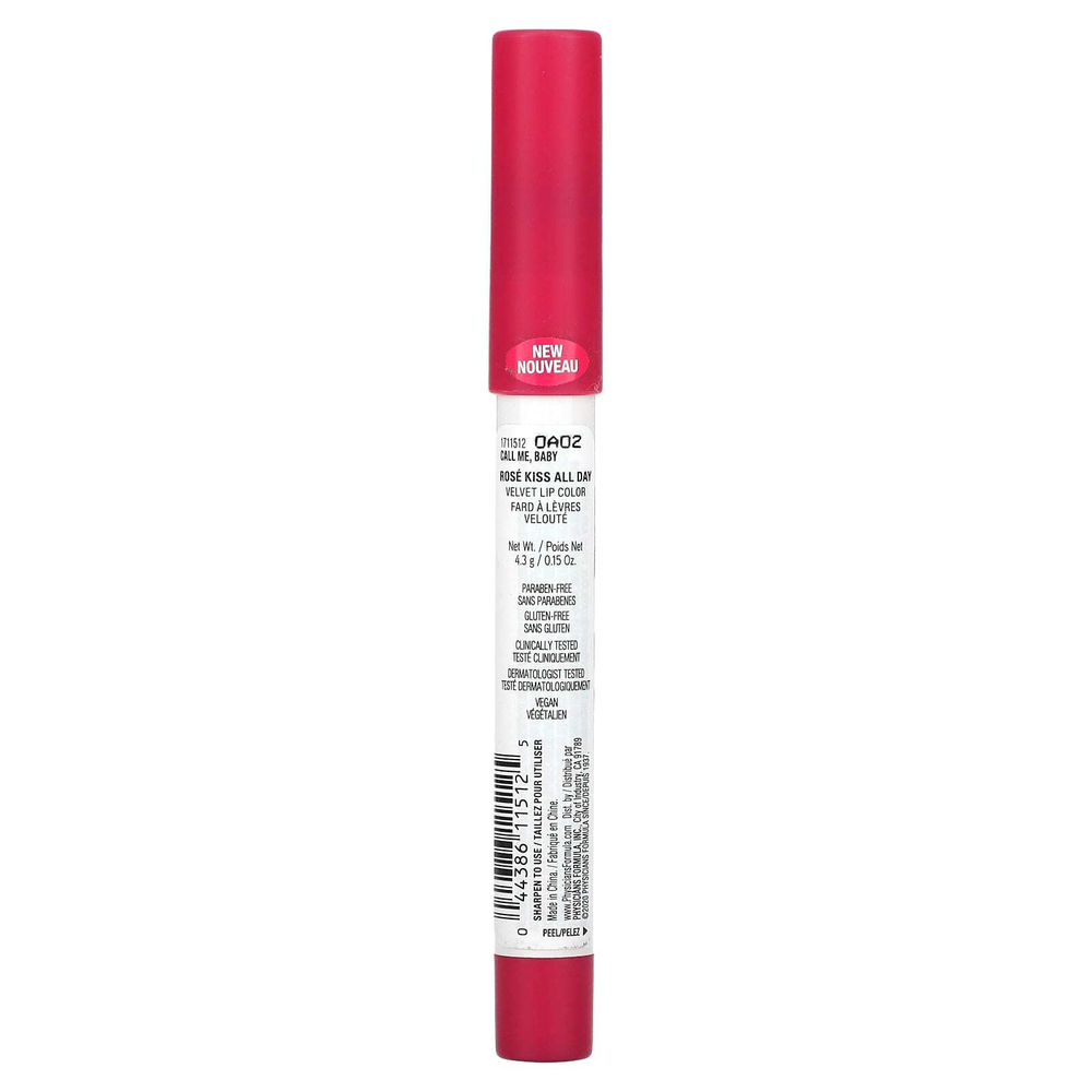 Physicians Formula, Rose Kiss All Day, бархатная краска для губ, Call Me, Baby, 4,3 г (0,15 унции)