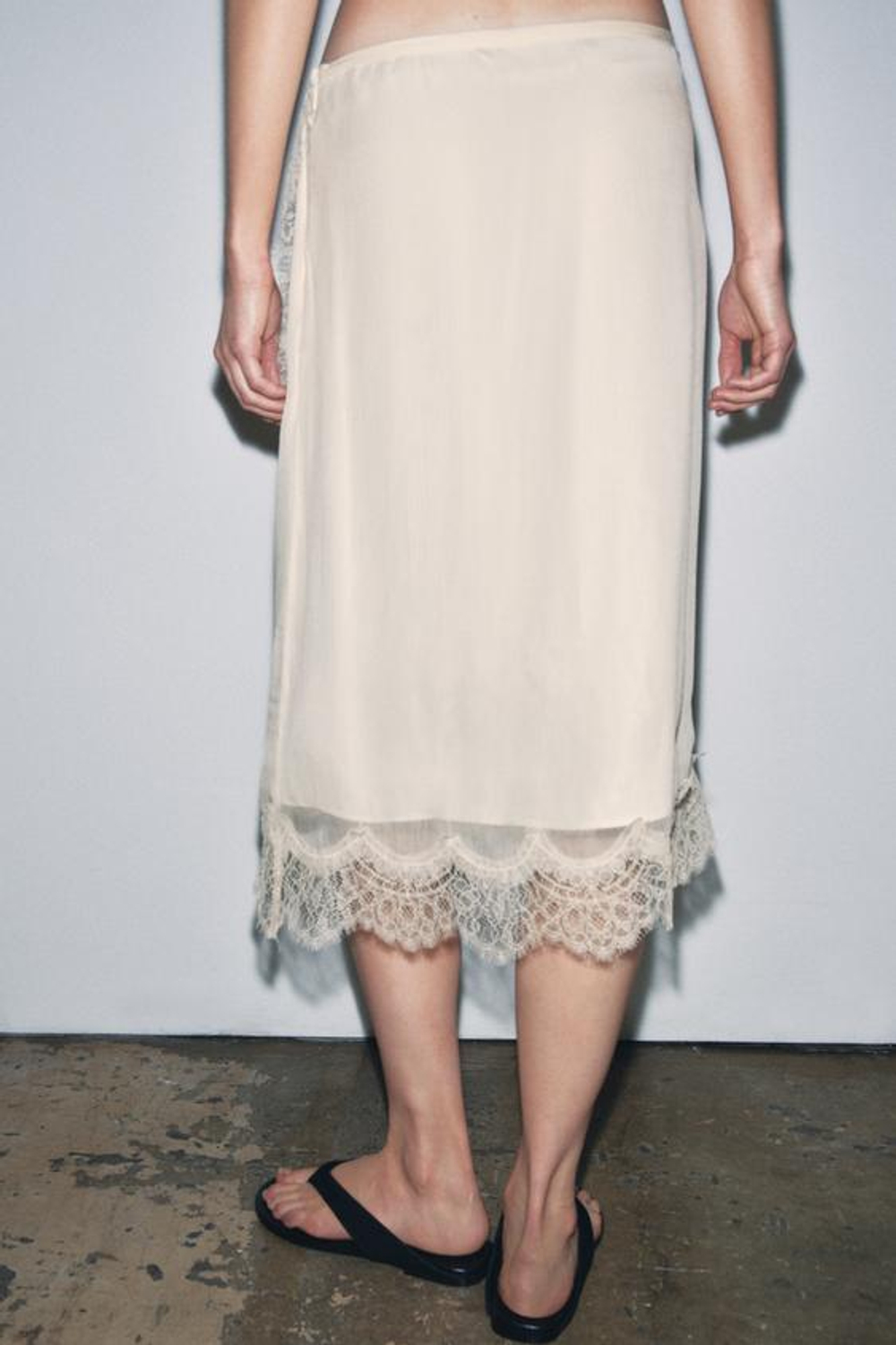 ZARA ЮБКА-ПАРЕО С КРУЖЕВОМ — ZW COLLECTION, ЖЕЛТОВАТО-БЕЛЫЙ