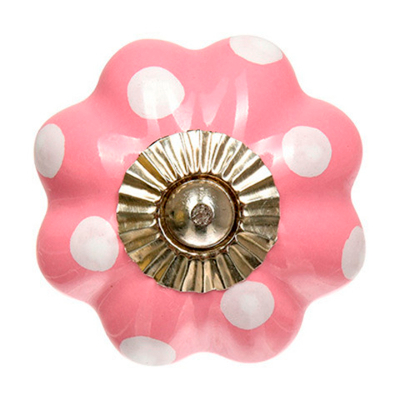 BLUMEN HAUS Ручка керамическая для мебели "В горох" цвет розовый рисунок белый  66259