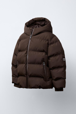 ZARA СТЕГАНАЯ КУРТКА С НАШИВКОЙ WATER REPELLENT, КОРИЧНЕВЫЙ