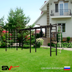 Уличная шведская стенка Sv Sport рукоход х 2 с комплектом турник прямой У53255 (Турник/Брусья/Деревянные/Кронш бокс/Канат/кольца/лестница/Сетка)