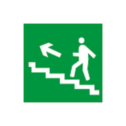 Знак-наклейка "Направление к эвакуационному выходу по лестнице вверх" (левосторонний)
