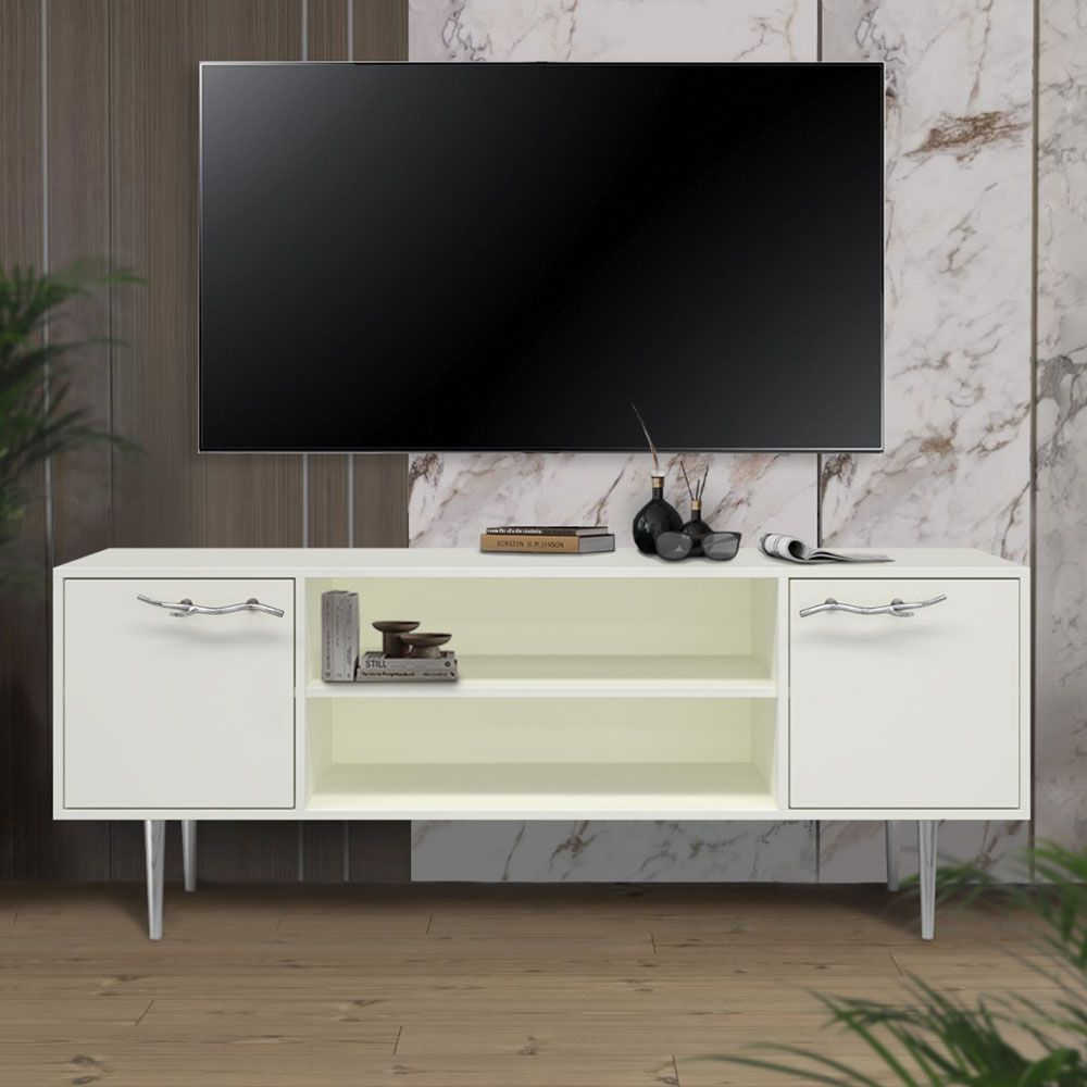 Тумба под ТВ Арт Колор matte 155см Стайл Сильвер Белый опал матовый