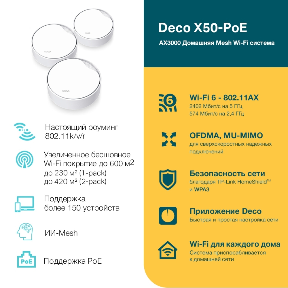 Mesh система TP-Link Deco X50-PoE 3-Pack