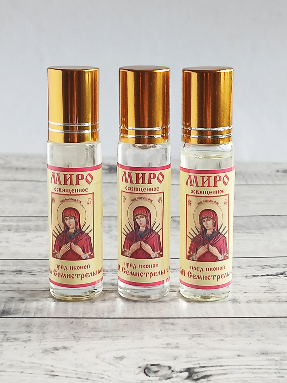 Набор церковных благовоний с освященным миром на иконе БМ Семистрельная, 3 шт