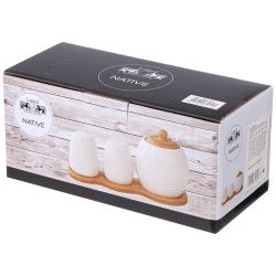 НАБОР LEFARD "NATIVE" 3ПР.: САХАРНИЦА, СОЛОНКА, ПЕРЕЧНИЦА НА ПОДСТАВКЕ 19,5*8*10 СМ (КОР=24НАБ.)