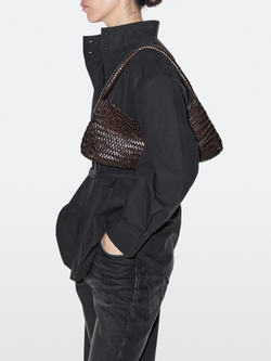 Massimo Dutti Сумка-круассан из плетеной кожи наппа, коричневый