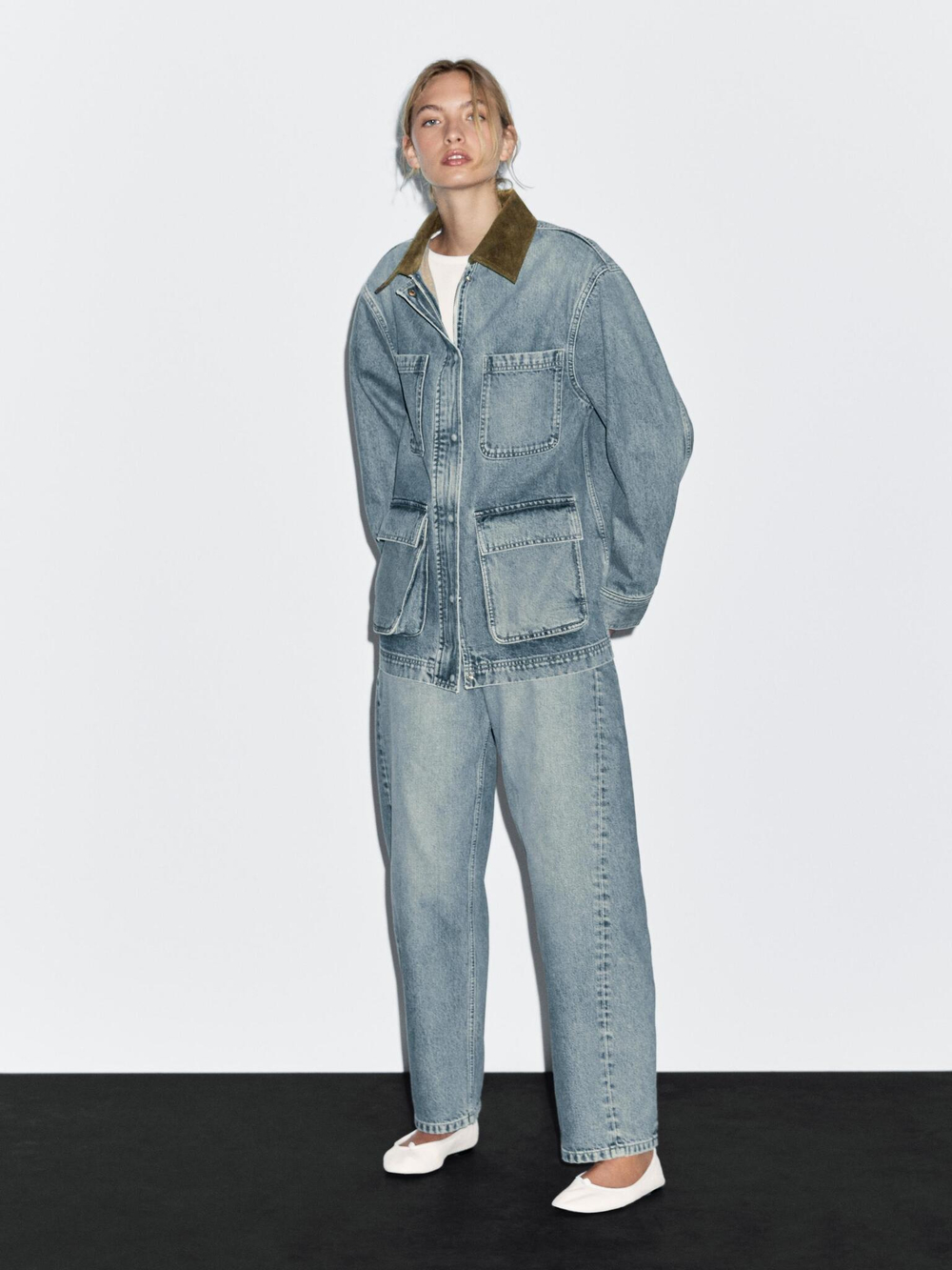 Massimo Dutti Джинсовая куртка с карманами, голубой