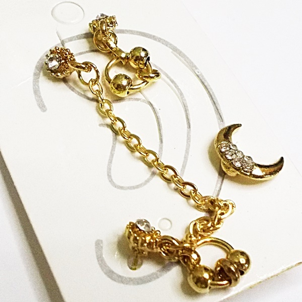 Набор (4 штуки) серьги гвоздики для украшения пирсинга ушей золотистые Бижутерия. Цена за набор.