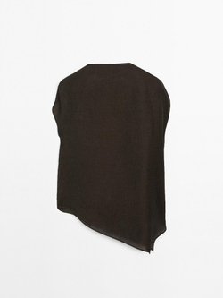 Massimo Dutti Блуза из смесового льна с деталью «Брошь», коричневый