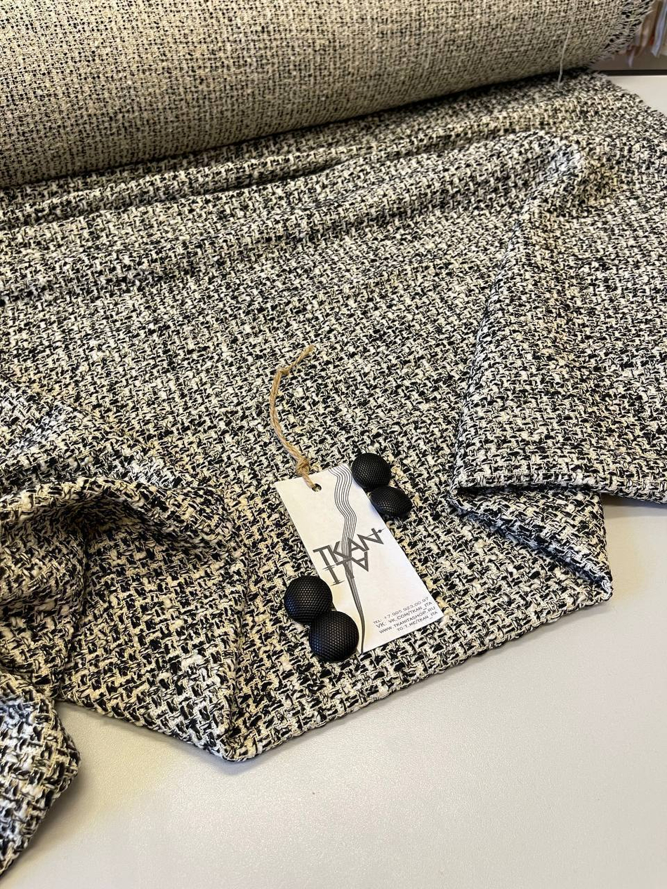 Костюмно-плательный смесовый твид (LiuJo, 60%хлопок/20%вискоза/15%пэ/5%полиамид, Черно-белый меланж, 152, 368 гр/м2)