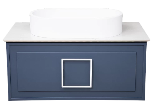 Тумба с раковиной LA FENICE Cubo Blu Grigio 90 синяя, столешница белая/ручка белая