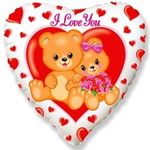 Шар (18"/46 см) Сердце, Влюбленные мишки, Белый