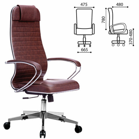 Кресло офисное МЕТТА "К-6" хром, экокожа, сиденье и спинка мягкие, темно-коричневое