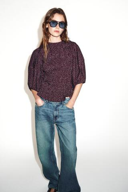 ZARA БЛУЗА В ГОРОШЕК С ОБЪЕМНЫМИ РУКАВАМИ, РАЗНОЦВЕТНЫЙ