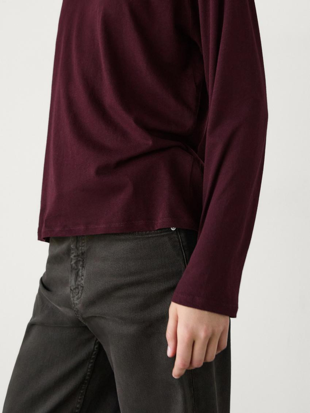 Massimo Dutti Лонгслив из 100% хлопка, бургундский