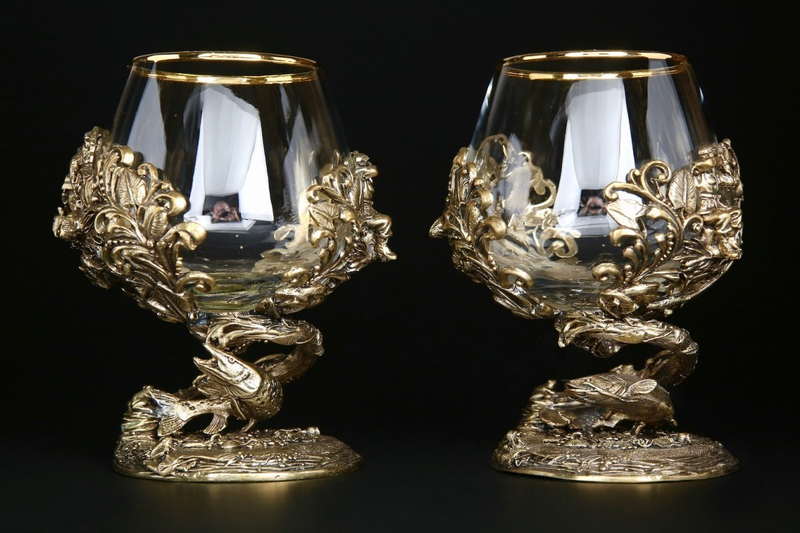 Набор бокалов для коньяка "Рыбалка Элит" 2 шт. в подарочном футляре с художественным оформлением