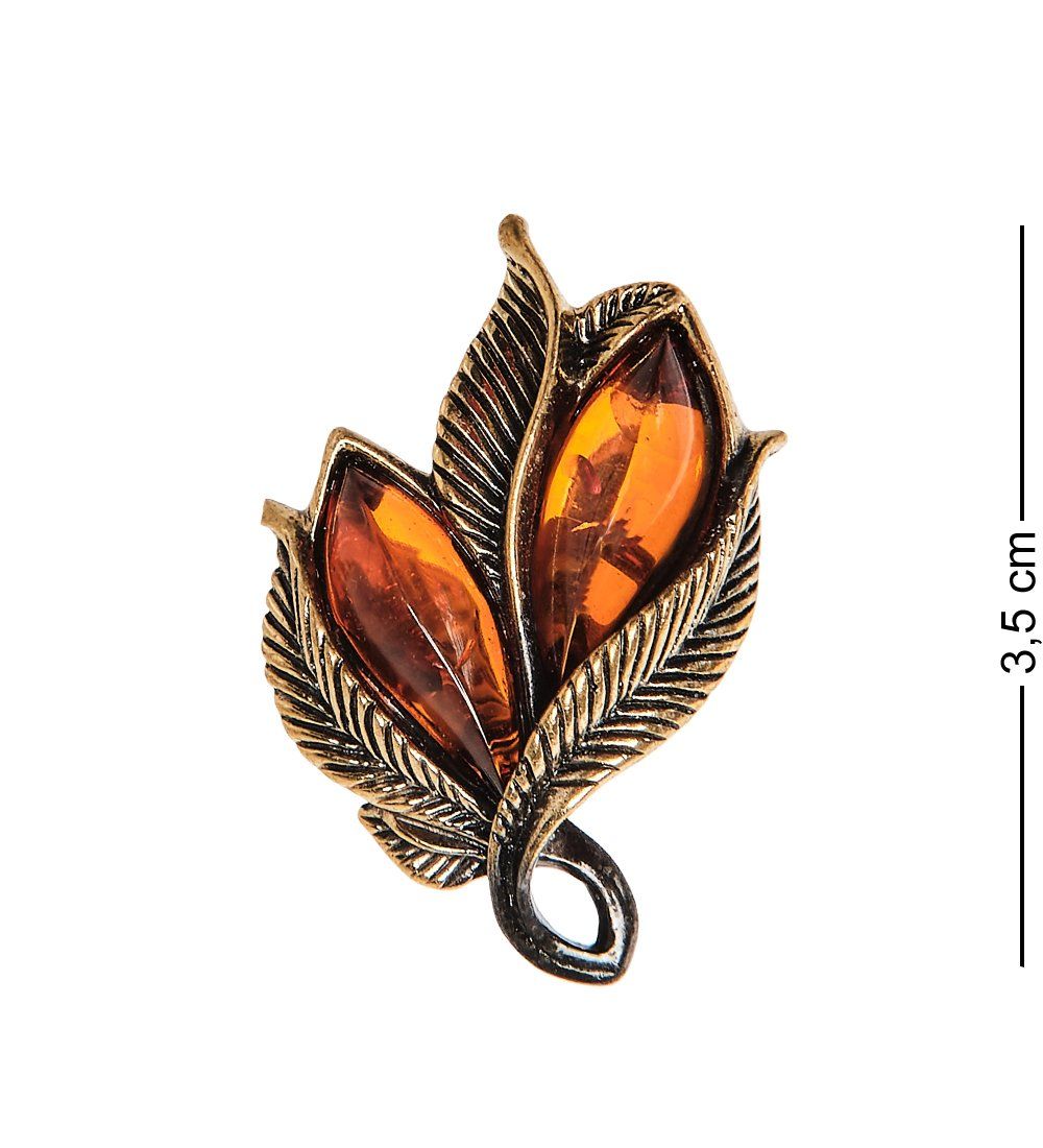 AM-2429 Кольцо «Винтажный лист» (латунь, янтарь)