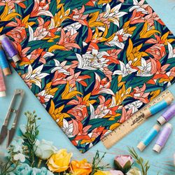 Ткань премиум интерлок волшебные цветочные волны