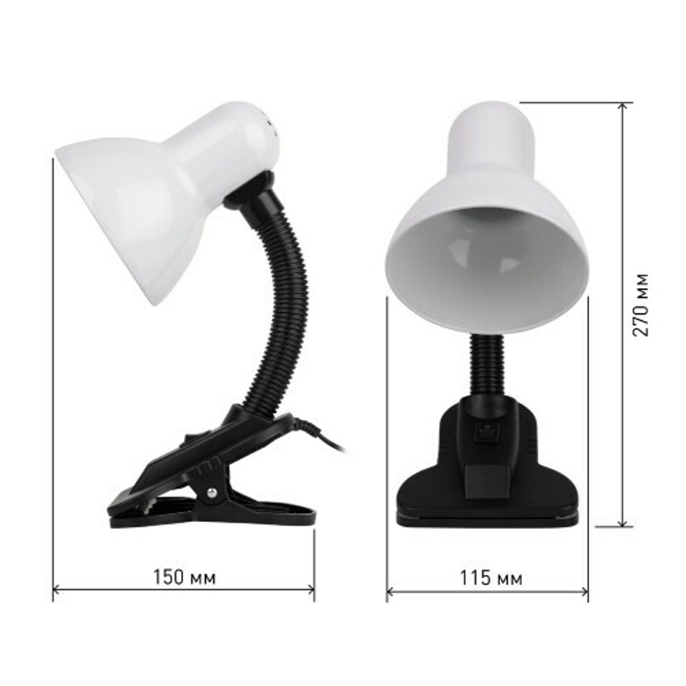 Настольный светильник ЭРА N-212-E27-40W-W на прищепке белый