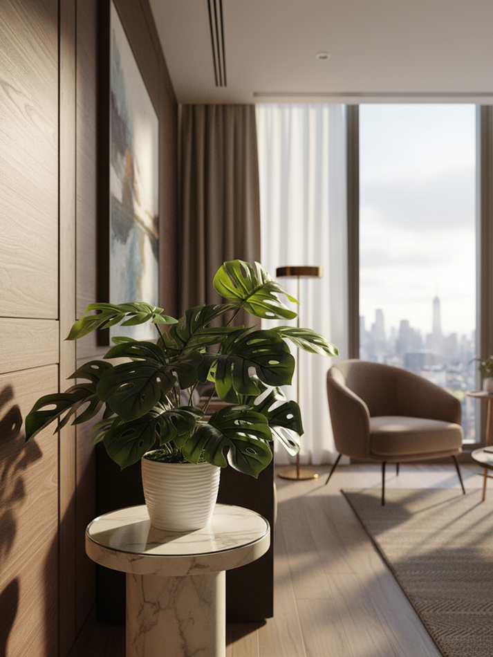 Искусственный куст Монстера 50см в кашпо для украшения дома, офиса