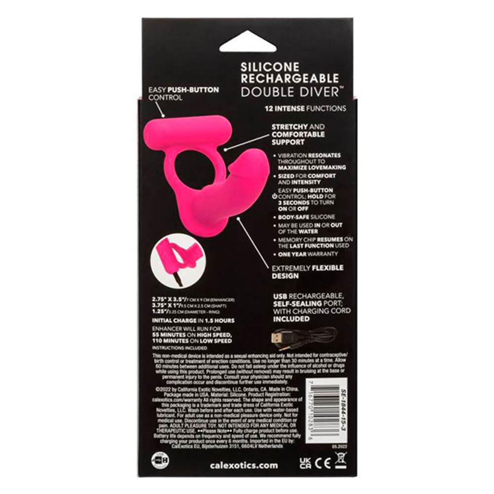 Розовая вибронасадка для двойного проникновения California Exotic Novelties Silicone Rechargeable Double Diver SE-1844-15-3