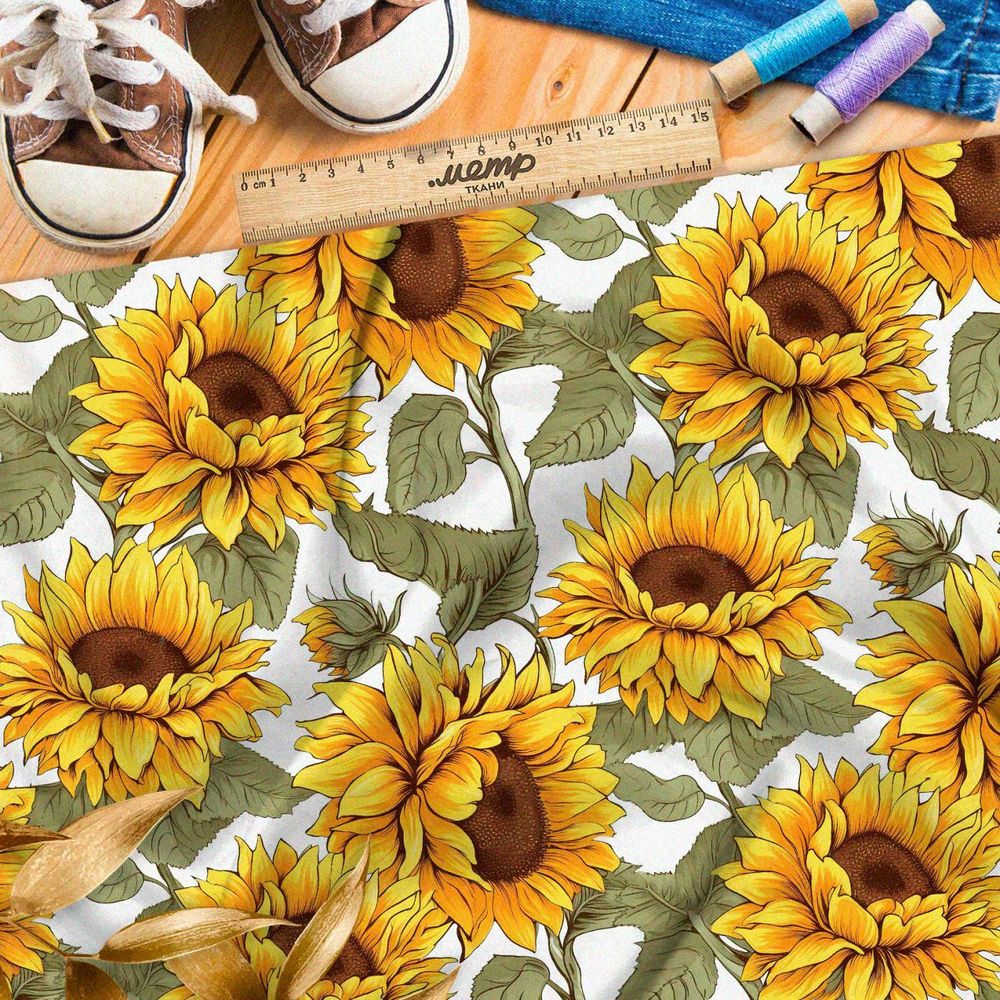 Ткань премиум дюспо крупные подсолнухи