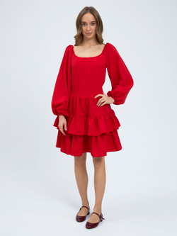 Платье праздничное ярусное с воланами для девочки красное