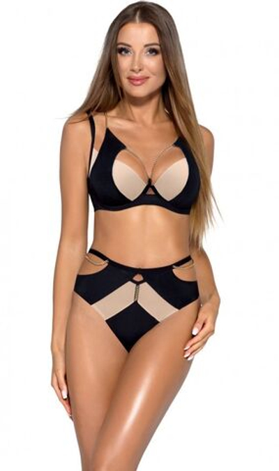 Бюстгальтер пуш-ап Chloe с цепочками (Размер: 80C) (Цвет: черный с бежевым)