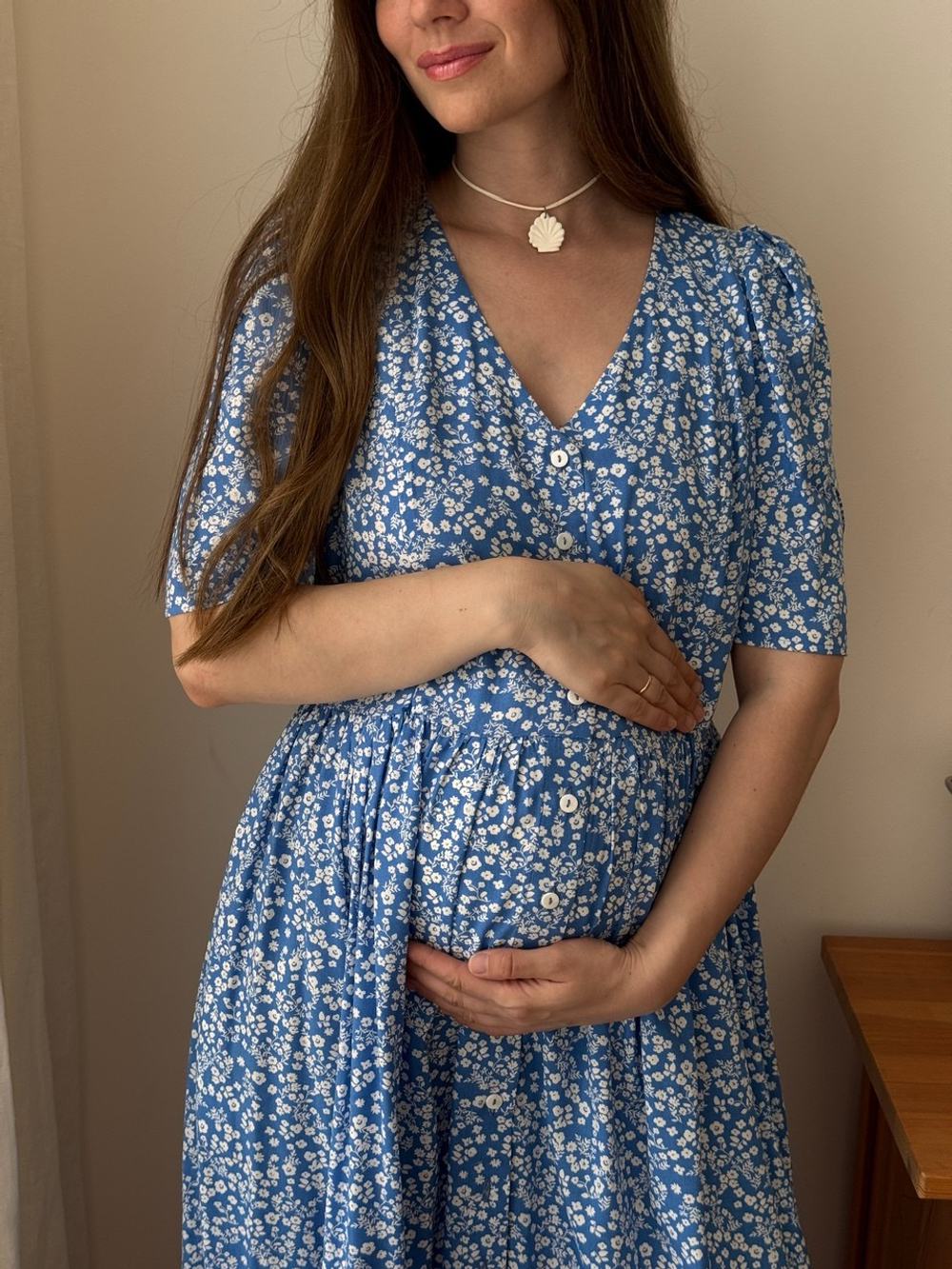 Платье Шарлотта для беременных и кормящих, Синий с белыми цветами