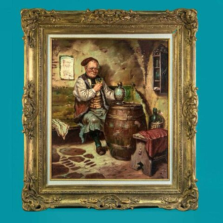Винтаж: Винтажная картина «Винодел в погребе»