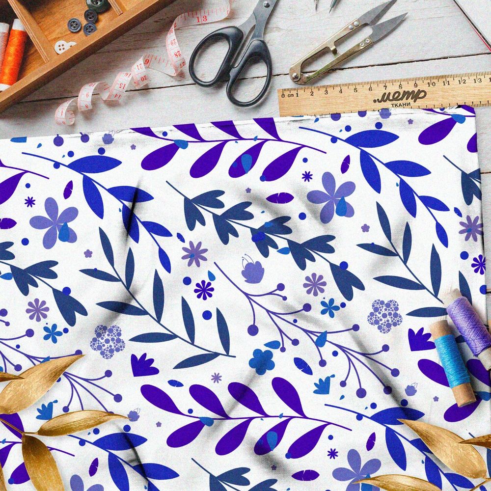 Ткань барби фиолетовая трава на белом фоне