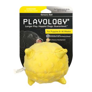 Сенсорный плюшевый мяч Playology PUPPY SENSORY BALL 11 см для щенков мелких и средних пород 8-16 недель с ароматом курицы, цвет желтый