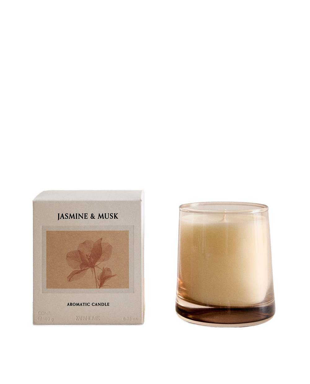 Zara Home Свеча ароматическая Jasmine & Musk 180 г, растительный воск, аромат цветочный древесный, Розовый
