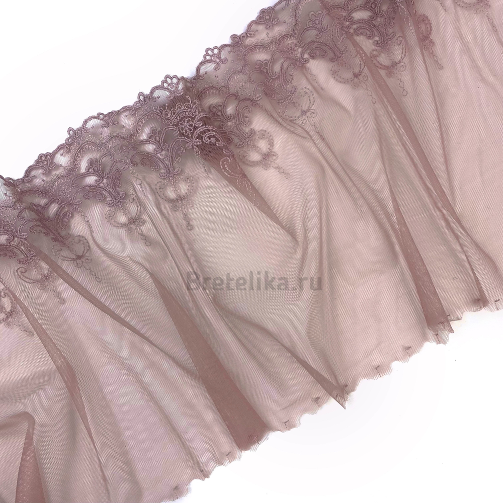 Вышивка на сетке коричнево-розовая 22 см