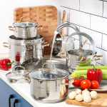 Набор посуды нерж, 10 пр, кастрюли 1.9,2.9,3.9,6.5 л, ковш 1.9 л, индукц, Daniks, Токио, SD-A87-10