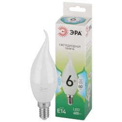 Лампа светодиодная ЭРА GREEN LINE LED BXS-6W-840-E14 GL 6Вт свеча на ветру яркий белый свет E14 | Лампы cветодиодные Свеча (B/C)