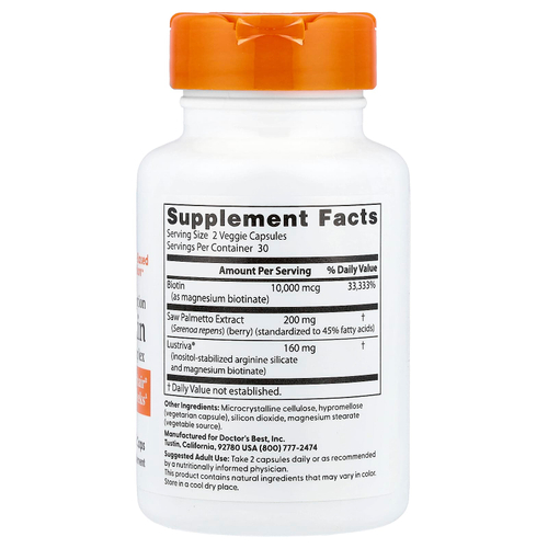 Doctor's Best, комплекс для волос и кожи, 60 растительных капсул