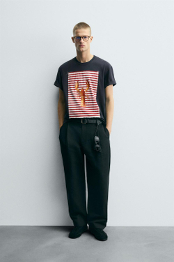 ZARA ФУТБОЛКА С НАШИВКОЙ «ЛОБСТЕР», МОРСКОЙ СИНИЙ