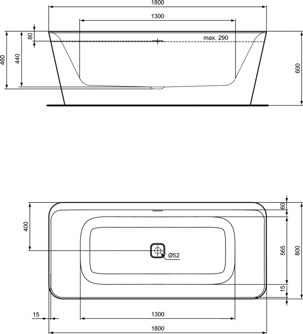 Свободностоящая акриловая ванна 180х80 см Ideal Standard TONIC II K8725V1 матовая